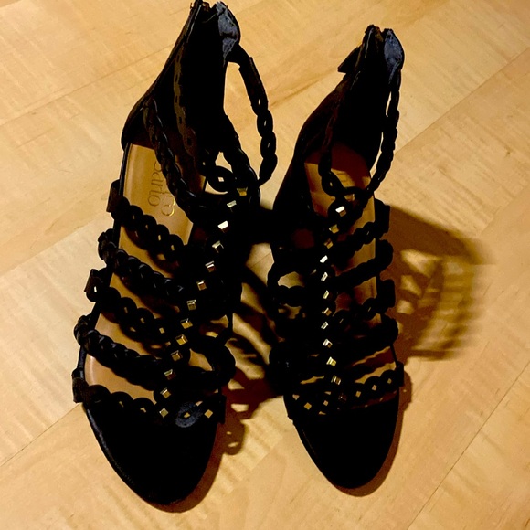 Franco Sarto Shoes - Franco Sarto Black Gold 8.5 Block Heel Sandal Shoe